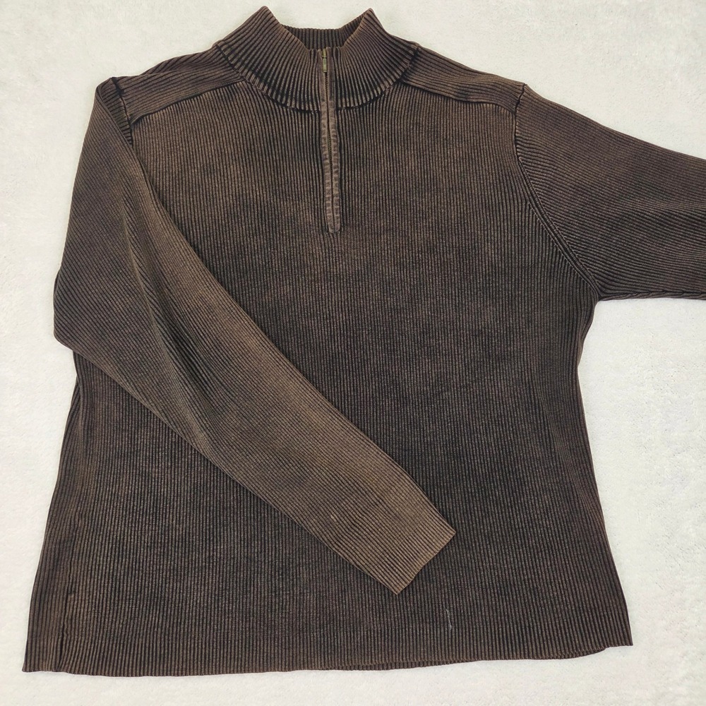 Eastside Westside Mens 2X Brown Ribbed 100% Cotton Quarter Zip Sweater Pullover